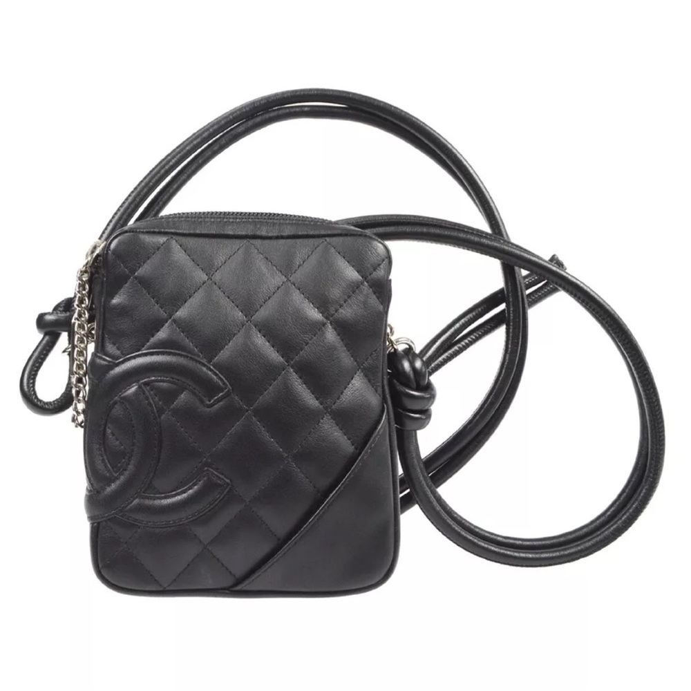 Chanel Cambon Ligne Quilted CC Cross Body Shoulder Bag Black Calfskin